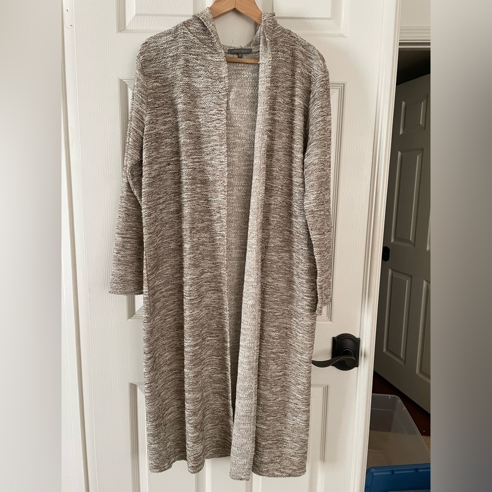 Retrology-Cotton Duster Cardigan Hooded Sweater Light Knit Tan NWOT